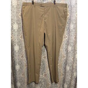 Mens Khaki Dress Pants Flat-Front Style Size 46x34 With Button Closure Modern Fi